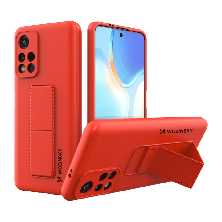 Wozinsky Kickstand Case silikonowe etui z podstawką etui Xiaomi Poco M4 Pro 5G czerwone na NearMe.pl