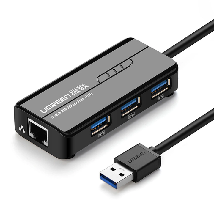 Adapter sieciowy Ugreen 20265 USB-A / RJ45 1000 Mbps HUB 3x USB 3.0 - czarny na NearMe.pl