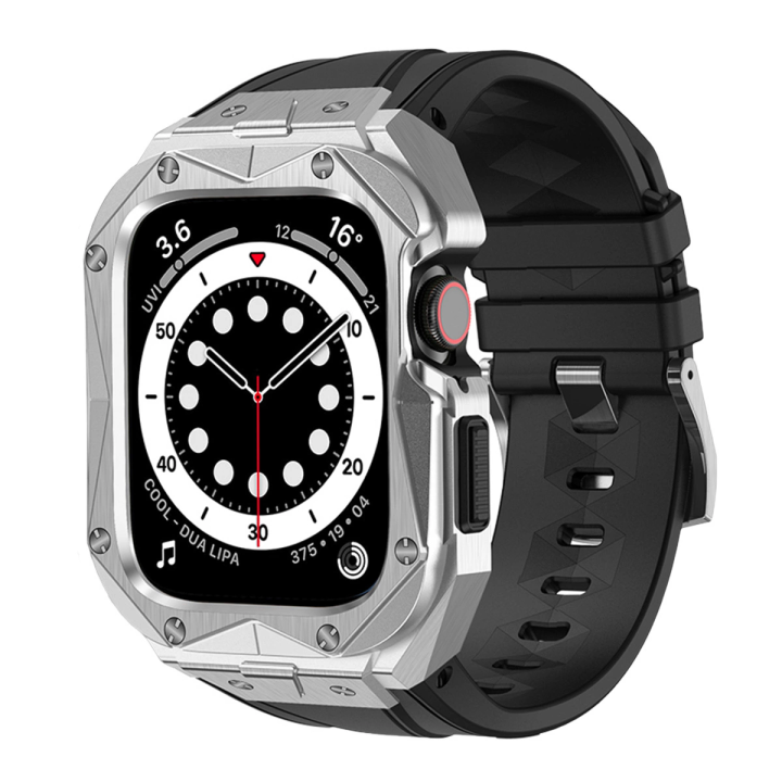 Kingxbar CYF140 2w1 pancerne etui Apple Watch SE, 6, 5, 4 (44 mm) ze stali nierdzewnej z paskiem srebrne na NearMe.pl