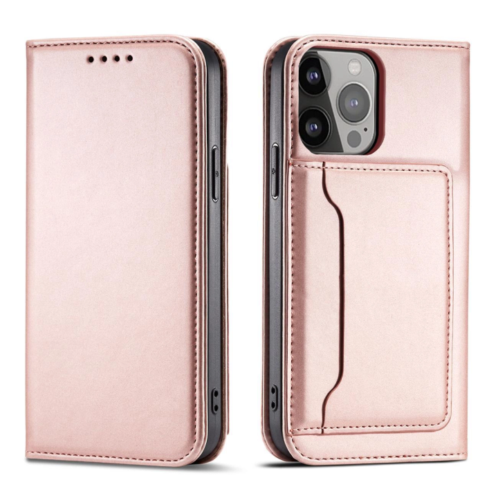 Magnet Card Case etui do iPhone 13 Pro pokrowiec portfel na karty kartę podstawka różowy na NearMe.pl