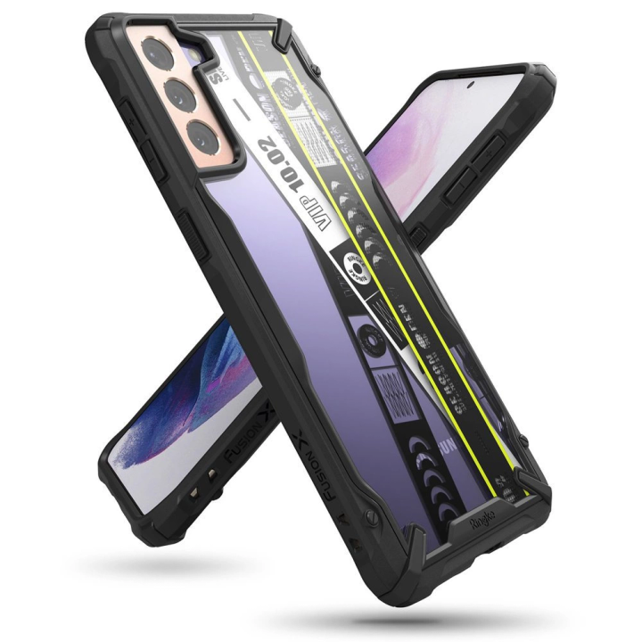 Ringke Fusion X Design etui pancerny pokrowiec z ramką Samsung Galaxy S21+ 5G (S21 Plus 5G) czarny (Ticket band) (XDSG0052) na NearMe.pl