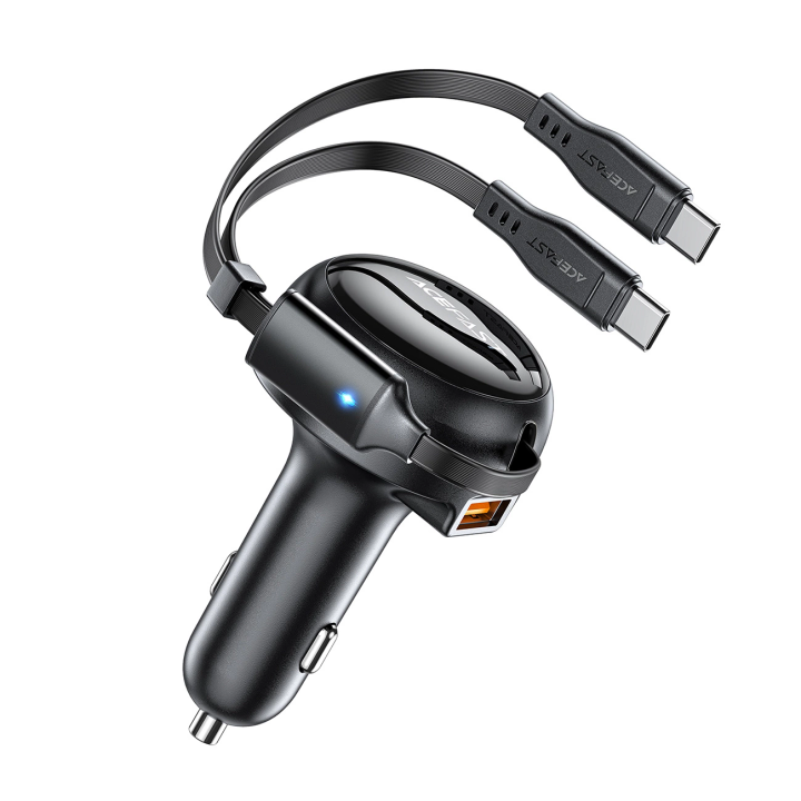 Ładowarka Acefast B13 samochodowa 53W USB-A / 2 kable rozwijane USB-C - czarna na NearMe.pl