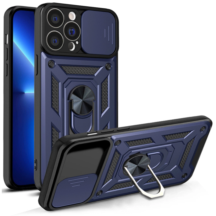Hybrid Armor Camshield etui iPhone 13 Pro Max pancerny pokrowiec z osłoną na aparat niebieskie na NearMe.pl