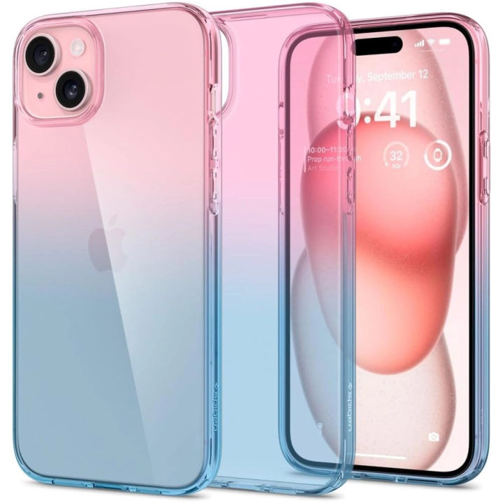 Etui Spigen Liquid Crystal na iPhone 15 - różowo-niebieskie na NearMe.pl