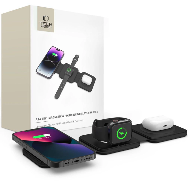 Ładowarka Tech-Protect QI15W-A24 indukcyjna MagSafe 3w1 na smartfon / AirPods / Apple Watch - czarna na NearMe.pl