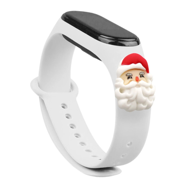 Opaska Strap Xmas do Xiaomi Mi Band 3 / 4 świąteczny silikonowy pasek bransoletka z Mikołajem - biała na NearMe.pl
