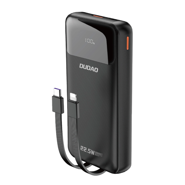 Powerbank Dudao K15Pro 20000mAh 22.5W PD USB-C / USB-A / wbudowane kable Lightning i USB-C - czarny na NearMe.pl