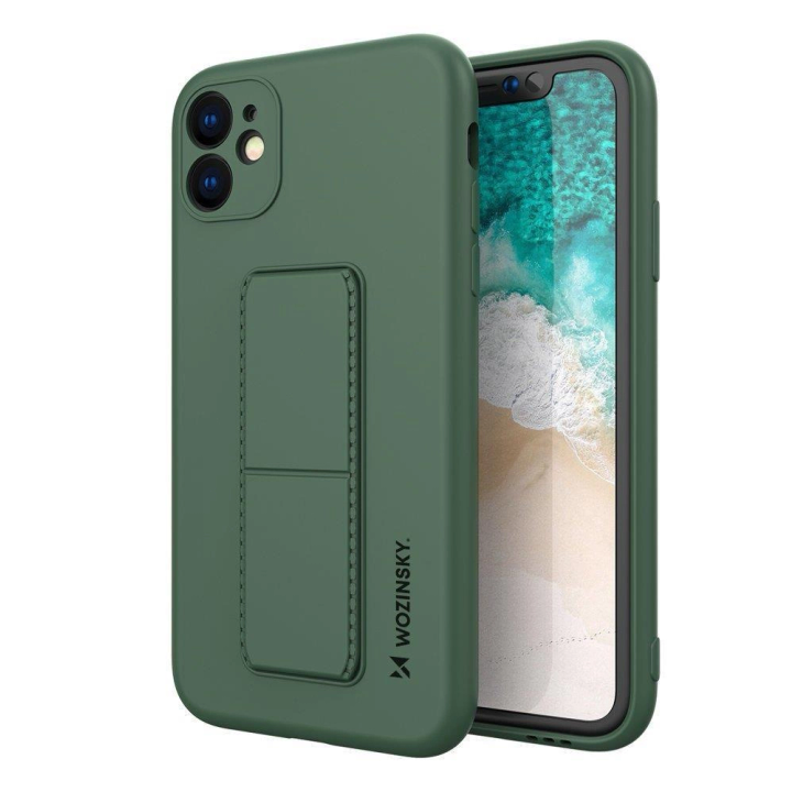 Wozinsky Kickstand Case silikonowe etui z podstawką iPhone 12 Pro Max ciemnozielone na NearMe.pl