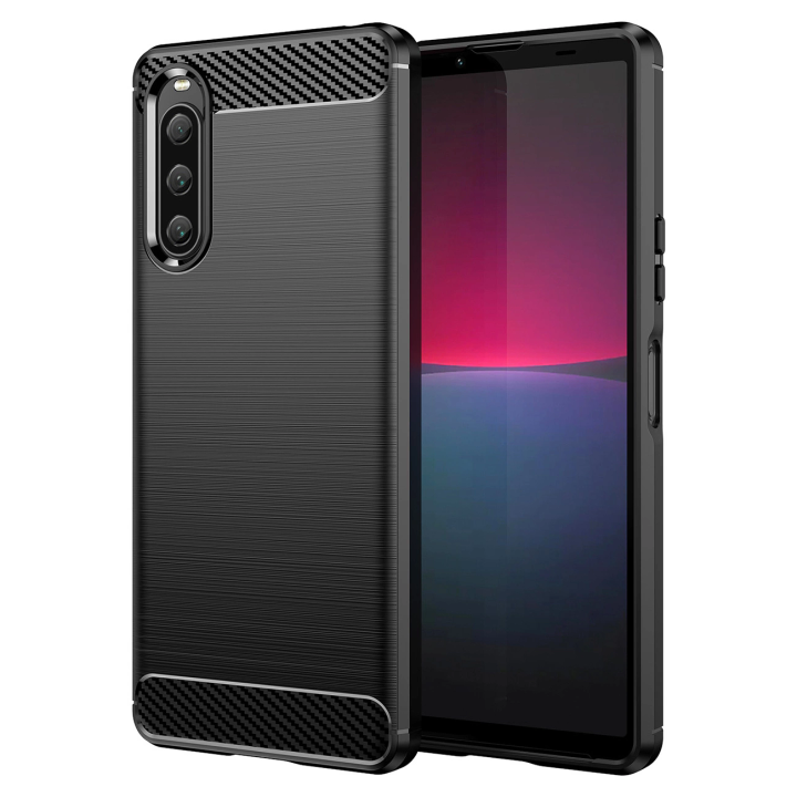 Carbon Case etui do Sony Xperia 10 V elastyczny silikonowy karbonowy pokrowiec czarne na NearMe.pl