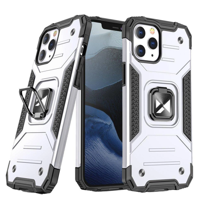 Wozinsky Ring Armor pancerne hybrydowe etui pokrowiec + magnetyczny uchwyt iPhone 13 Pro Max srebrny na NearMe.pl