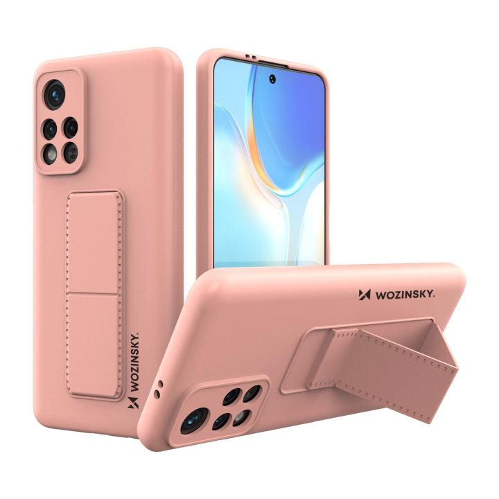 Wozinsky Kickstand Case silikonowe etui z podstawką etui Xiaomi Poco M4 Pro 5G różowe na NearMe.pl
