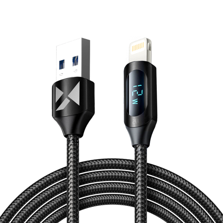 Kabel USB-A - Lightning Wozinsky WUALC2 z wyświetlaczem LED 2.4A 2m  - czarny na NearMe.pl