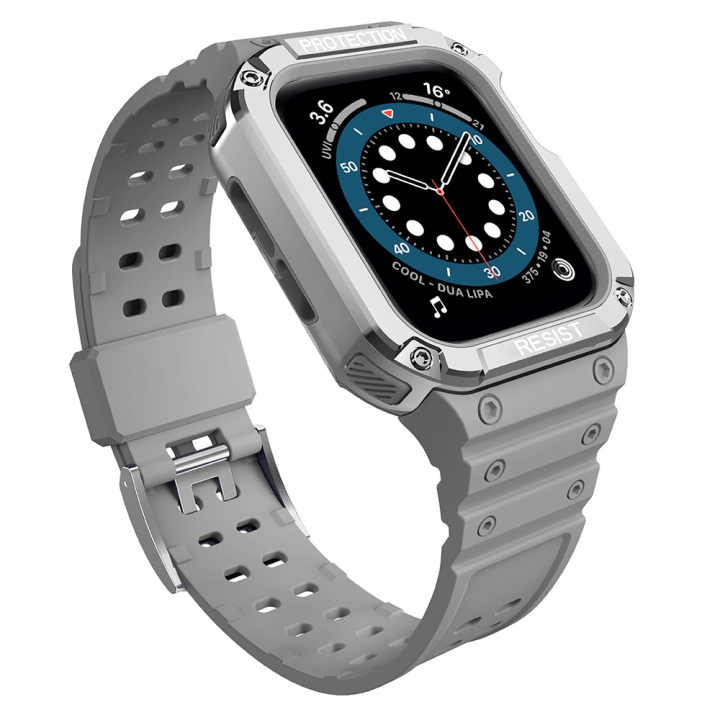 Pasek z etui ochronnym Protect Strap Band do Apple Watch 38 / 40 / 41 mm opaska obudowa pancerna - szary, srebrny na NearMe.pl