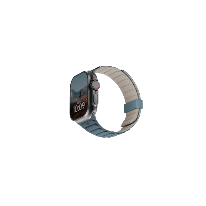 Silikonowy dwustronny pasek magnetyczny UAG Pathfinder do Apple Watch 42 / 44 / 45 / 46 / 49mm - szare-niebieskie na NearMe.pl