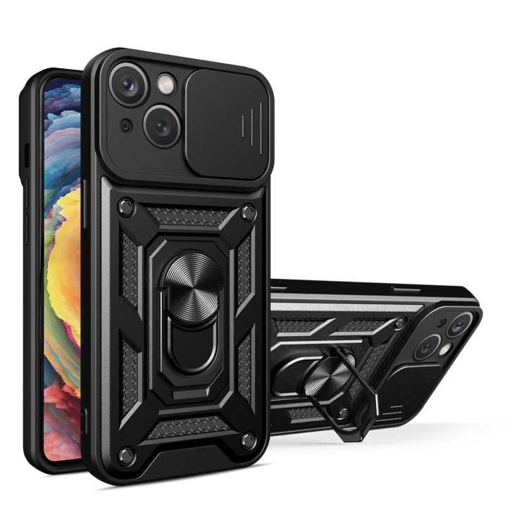 Hybrid Armor Camshield etui Vivo Y16 / Vivo Y02s pancerny pokrowiec z osłoną na aparat czarne na NearMe.pl