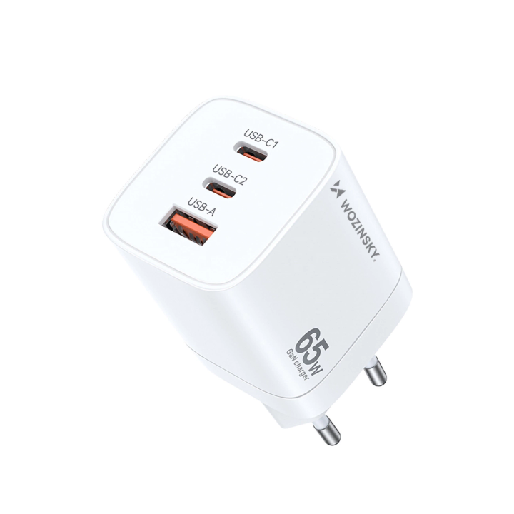 Ładowarka sieciowa GaN Wozinsky CGWCW 65W USB-A / 2 x USB-C - biała na NearMe.pl