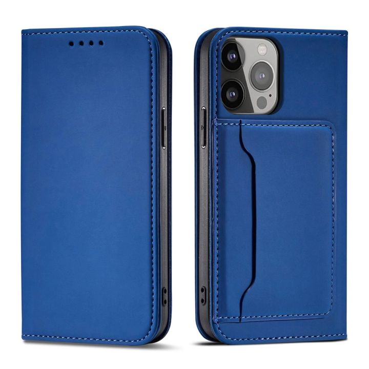 Magnet Card Case etui do iPhone 13 Pro pokrowiec portfel na karty kartę podstawka niebieski na NearMe.pl