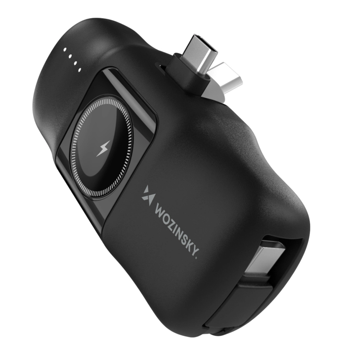 Mini powerbank Wozinsky WF16-YCS 5000mAh 15W USB-C z wbudowanym kablem USB-C i ładowarką do Apple Watch - czarny na NearMe.pl