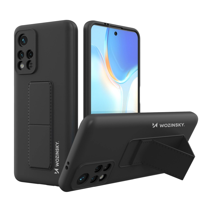 Wozinsky Kickstand Case silikonowe etui z podstawką etui Xiaomi Redmi Note 11S / Note 11 czarne na NearMe.pl