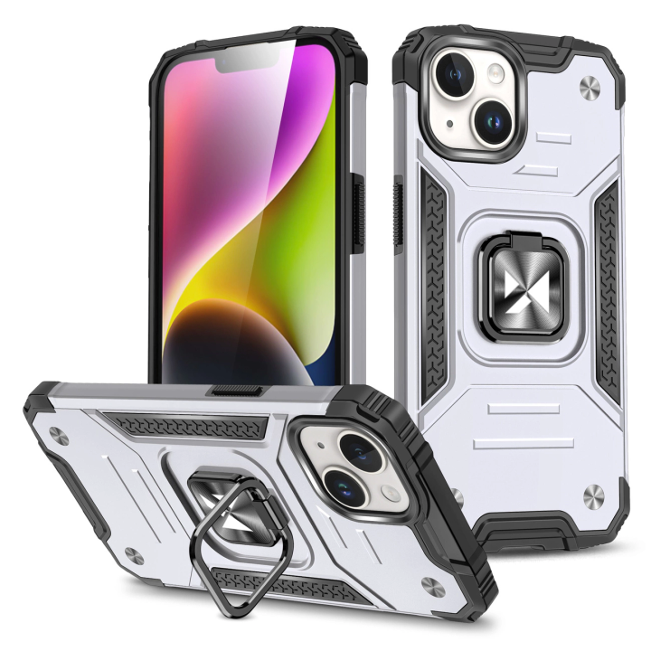Pancerne etui z uchwytem na palec do iPhone 15 Plus Wozinsky Ring Armor - srebrne na NearMe.pl