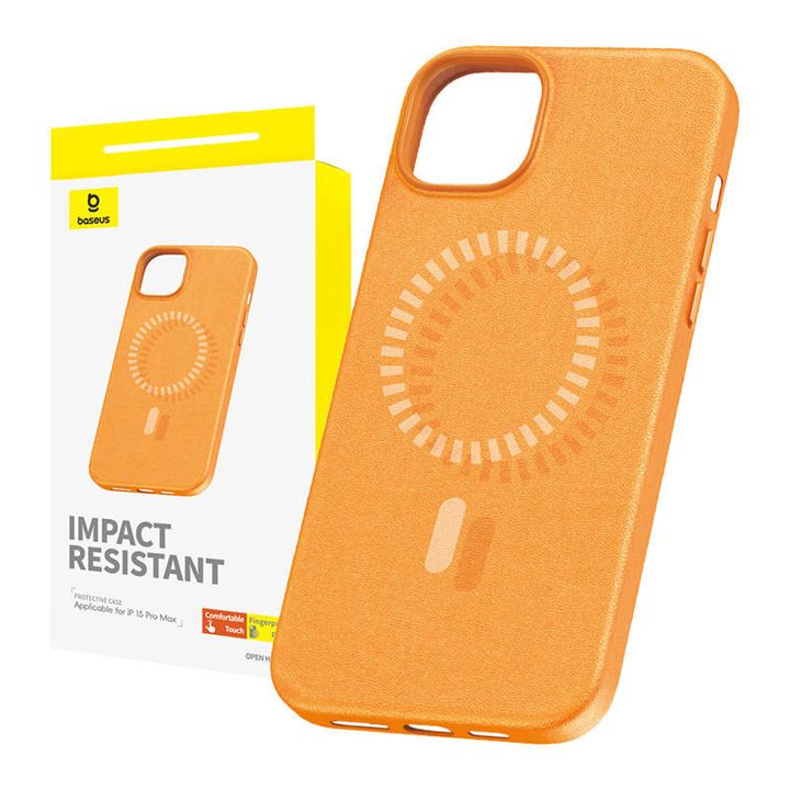 Magnetyczne Etui na telefon iPhone 15 ProMax Baseus Fauxther Series (Pomarańczowe) na NearMe.pl