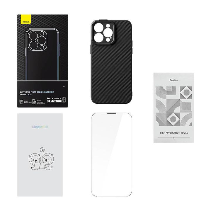 Magnetyczne etui Baseus Synthetic Fiber Series do iPhone 14 Pro (czarne) +szkło hartowane +zestaw czyszczący na NearMe.pl