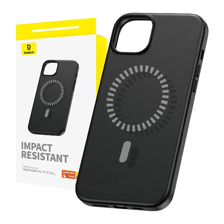 Magnetyczne Etui na telefon iPhone 15 Pro Baseus Fauxther Series (Czarne) na NearMe.pl