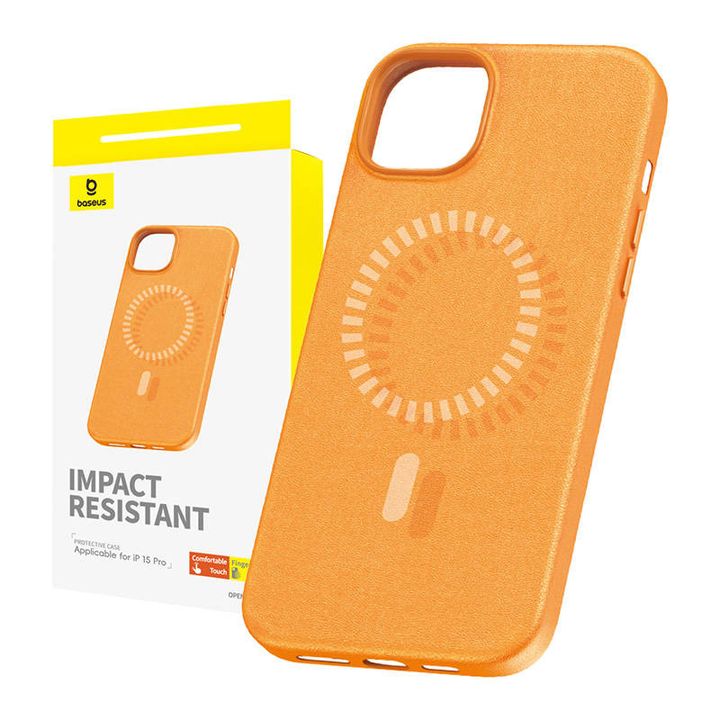 Magnetyczne Etui na telefon iPhone 15 Pro Baseus Fauxther Series (Pomarańczowe) na NearMe.pl