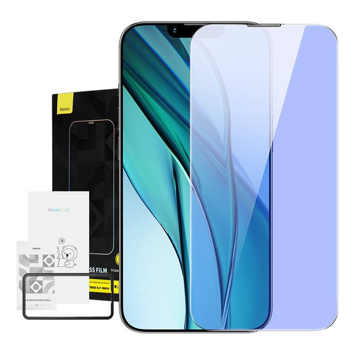 Szkło hartowane z filtrem światła niebieskiego 0.4mm Baseus do iPhone 14 Plus/13 Pro Max na NearMe.pl