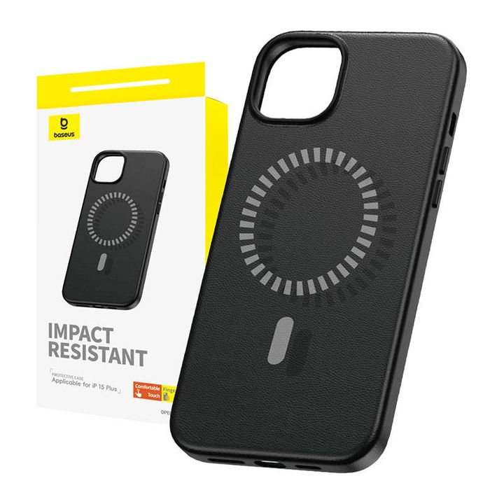 Magnetyczne Etui na telefon iPhone 15 Plus Baseus Fauxther Series (Czarne) na NearMe.pl