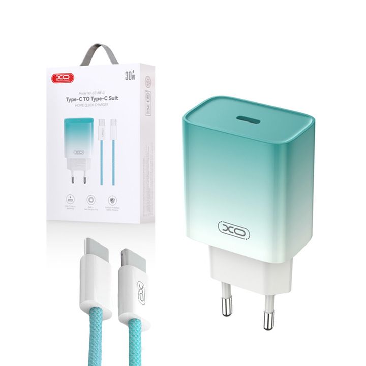 Ładowarka XO CE18 PD 30W 1x USB-C + kabel USB-C - USB-C niebiesko-biała na NearMe.pl