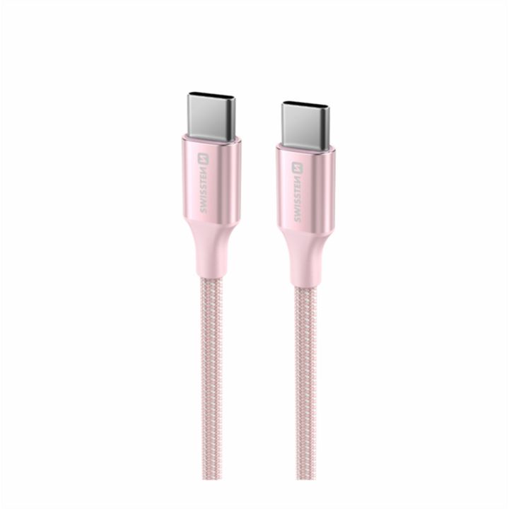 SWISSTEN TEXTILE II Kabel w oplocie USB-C / USB-C 3A 60W 1,5m różowy na NearMe.pl