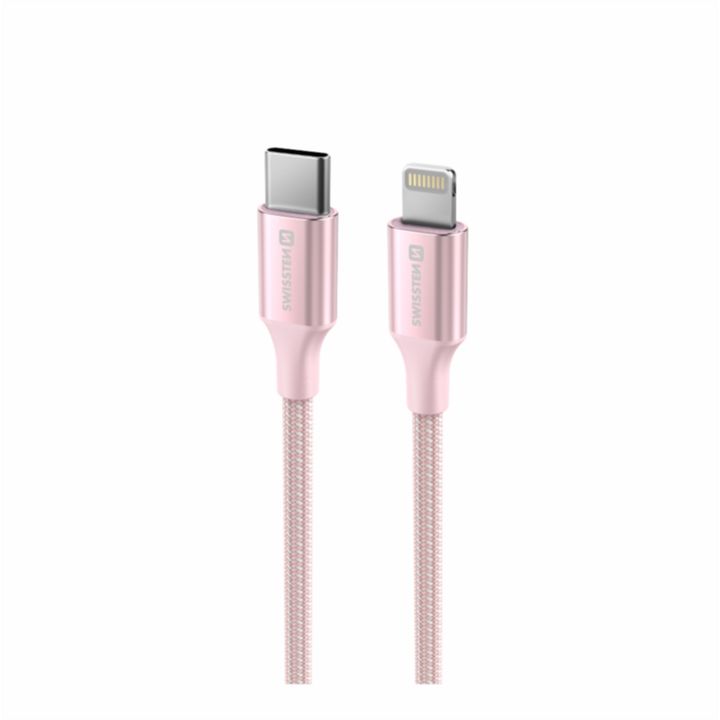 SWISSTEN TEXTILE II Kabel w oplocie USB-C / Lightning 3A 30W 1,5m różowy na NearMe.pl