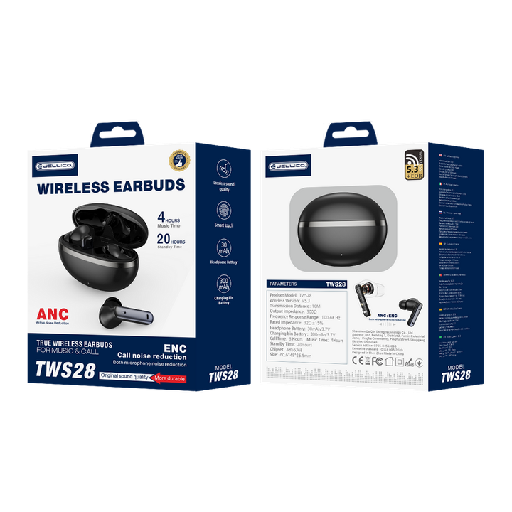 JELLICO słuchawki bezprzewodowe Bluetooth (ANC + ENC) - TWS28 czarne na NearMe.pl