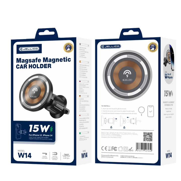 JELLICO uchwyt samochodowy MagSafe z ładowaniem bezprzewodowym - W14 15W czarny na NearMe.pl