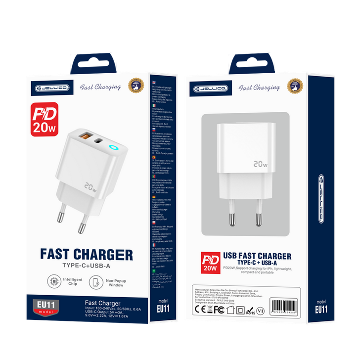 JELLICO ładowarka sieciowa - EU11 PD 20W 1x USB-C + 1x USB QC3.0 biała na NearMe.pl