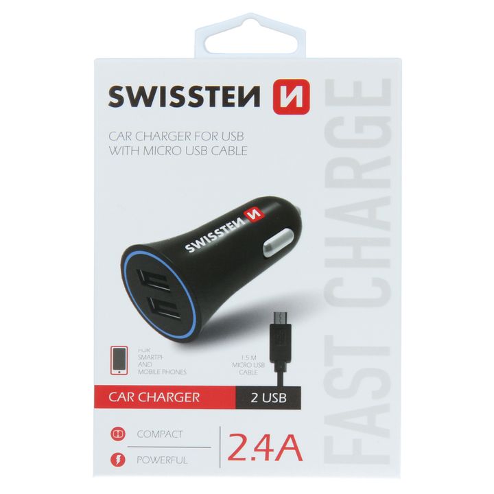 SWISSTEN Ładowarka Samochodowa 2,4A 2x USB + Kabel MicroUSB na NearMe.pl