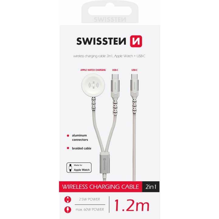 SWISSTEN Ładowarka Kabel 2w1 do ładowania Apple Watch USB-C + USB-C 1,2m biały na NearMe.pl