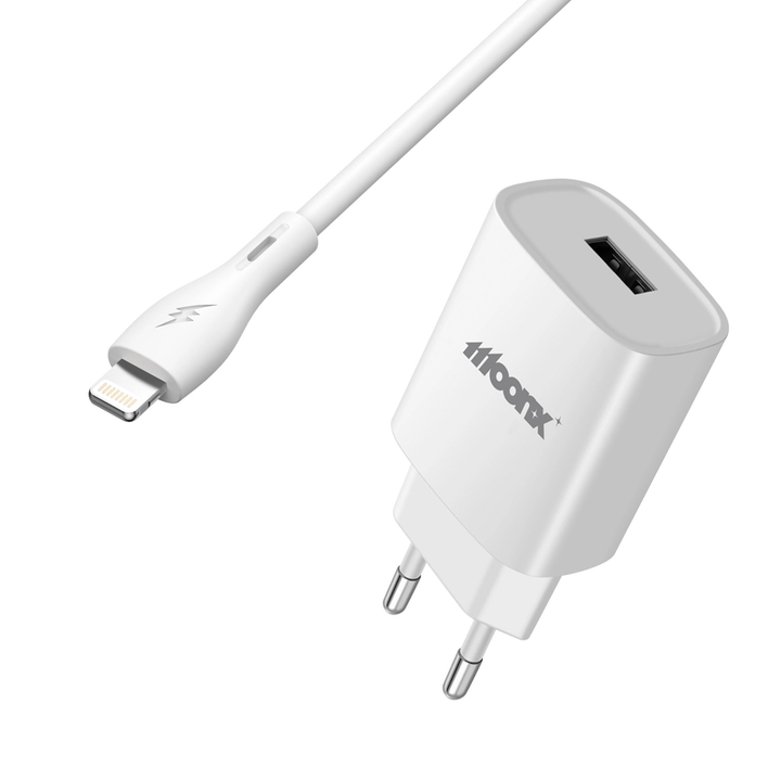 MOONX ładowarka sieciowa MC01 2.1A 10.5W 1xUSB + kabel Lightning Biały na NearMe.pl