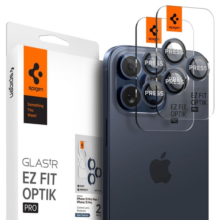 OSŁONA APARATU SPIGEN OPTIK.TR ”EZ FIT” CAMERA PROTECTOR 2-PACK IPHONE 14 PRO / PRO MAX / 15 PRO / PRO MAX BLUE TITANIUM na NearMe.pl