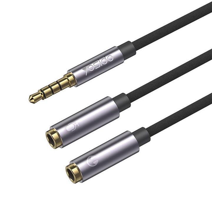 Yesido Kabel Audio YAU28 3.5mm Aux Male - 2x 3.5mm Aux Female , 30cm, BLACK / CZARNY na NearMe.pl