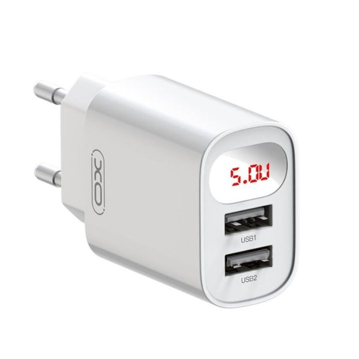 XO ładowarka sieciowa L95 2xUSB 2,4A BIAŁA Z WYŚWIETLACZEM na NearMe.pl