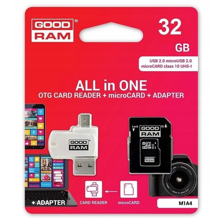 GOODRAM czytnik kart pamięci USB A + Micro USB ALL IN ONE M1A4 + karta microSD 32GB z adapterem na NearMe.pl