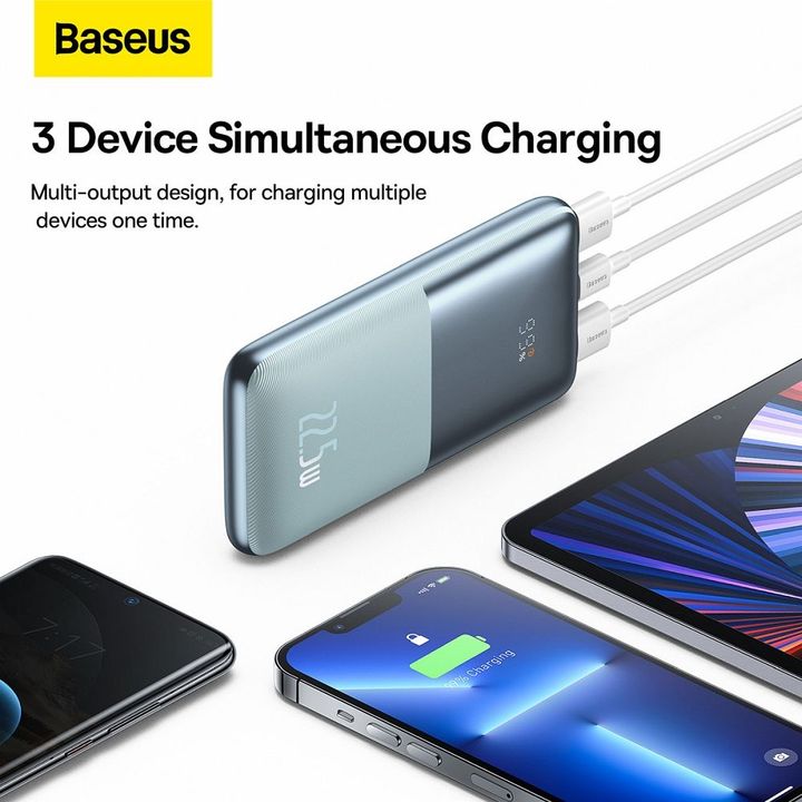 BASEUS powerbank 10000 mAh + kabel USB A do Typ C PD QC3.0 3A 22,5W PPBD040003 niebieski na NearMe.pl