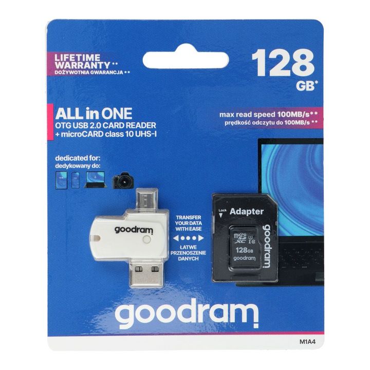 GOODRAM czytnik kart pamięci USB A + Micro USB ALL IN ONE M1A4 + karta microSD 128GB z adapterem na NearMe.pl
