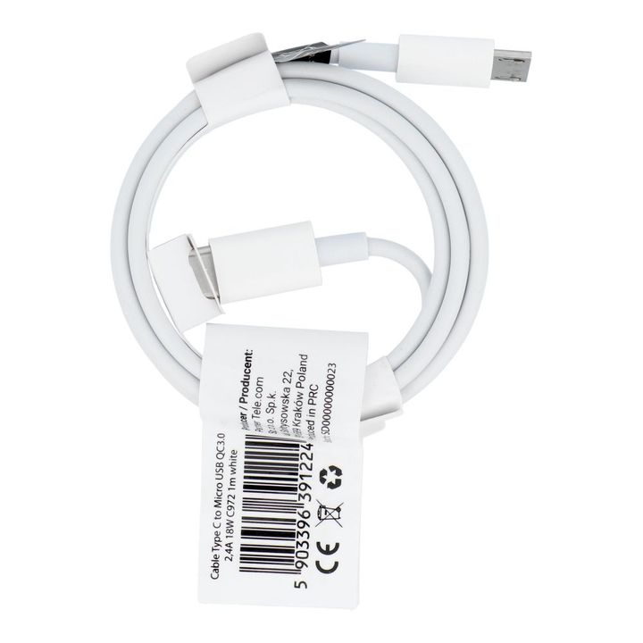 Kabel USB C do Micro USB QC3.0 2,4A 18W C972 1 m biały na NearMe.pl