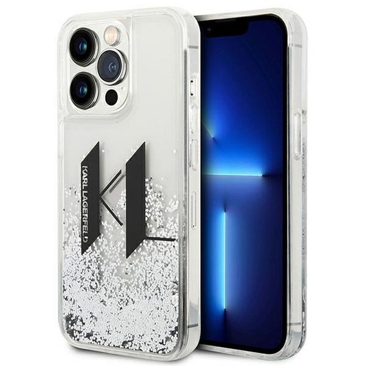 KARL LAGERFELD futerał do IPHONE 14 Pro KLHCP14LLBKLCS (Liguid Glitter Big KL Logo) srebrny na NearMe.pl