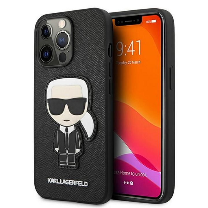 Karl Lagerfeld nakładka do iPhone 13 Pro Max 6,7&quot; KLHCP13XOKPK czarna hard case Saffiano Ikonik Karl`s Patch na NearMe.pl