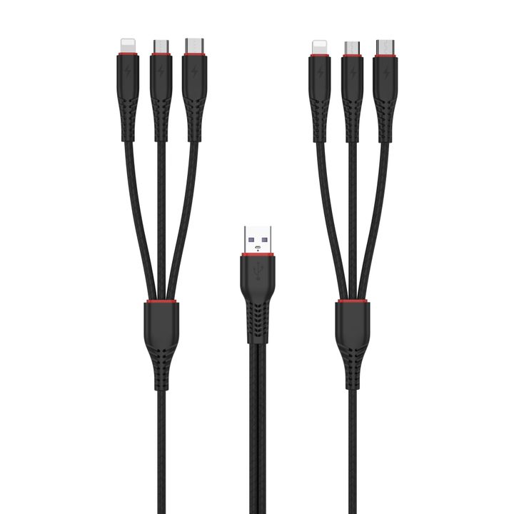 XO kabel NB196 6w1 USB - 2x Lightning + USB-C + microUSB 1,2m 3,5A / 2 m 2,5A czarny na NearMe.pl