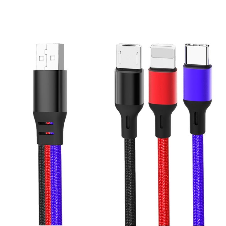 XO kabel NB143 3w1 USB - Lightning + USB-C + microUSB 1,2 m 2,4A wielokolorowy na NearMe.pl